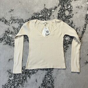 L Space Sweater‎ Womens Size Large Cream Camryn Fitted Ribbed Knit Long Sleeve